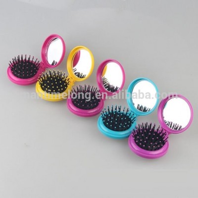 New Girls Portable Mini Folding Comb Airbag Massage Round Travel Hair brush With Mirror Cute Round Hair